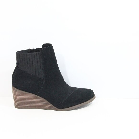 Toms Sadie Wedge Boots sz 7 Women Black Ankle Bootie heel Zipper - Picture 1 of 8
